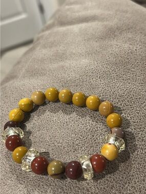 Beaded Stretch Bracelet in Mustard Yellow & Earthy Brown